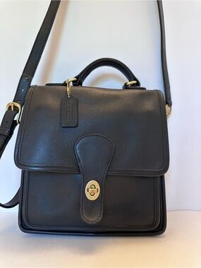 Coach Black Leather Top-Handle Messenger Bag with Gold Hardware